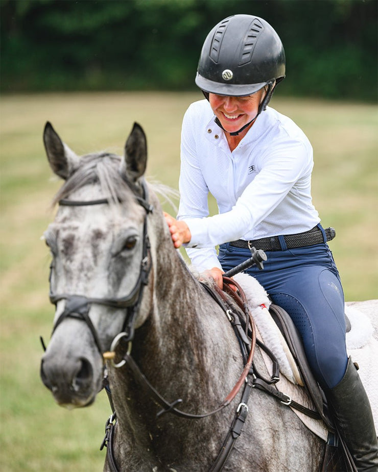 Perfection 2.0 - Black with Silver Piping High Waist Full Seat Breeches |  Halter Ego®